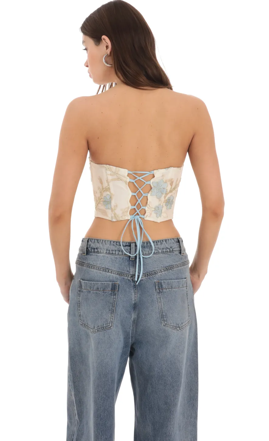 LUCY IN THE SKY Tops^Floral Embroidered Corset Top On Cream
