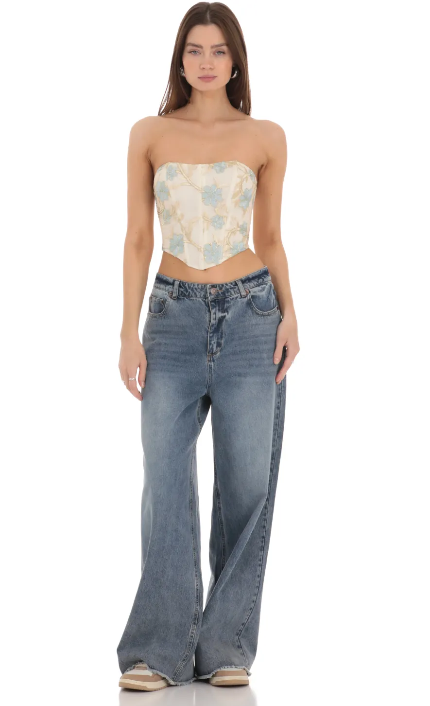 LUCY IN THE SKY Tops^Floral Embroidered Corset Top On Cream