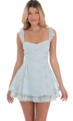 LUCY IN THE SKY Mini Dresses^Floral Embroidered Sweetheart Neck Romper In Blue