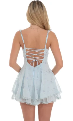 LUCY IN THE SKY Mini Dresses^Floral Embroidered Sweetheart Neck Romper In Blue