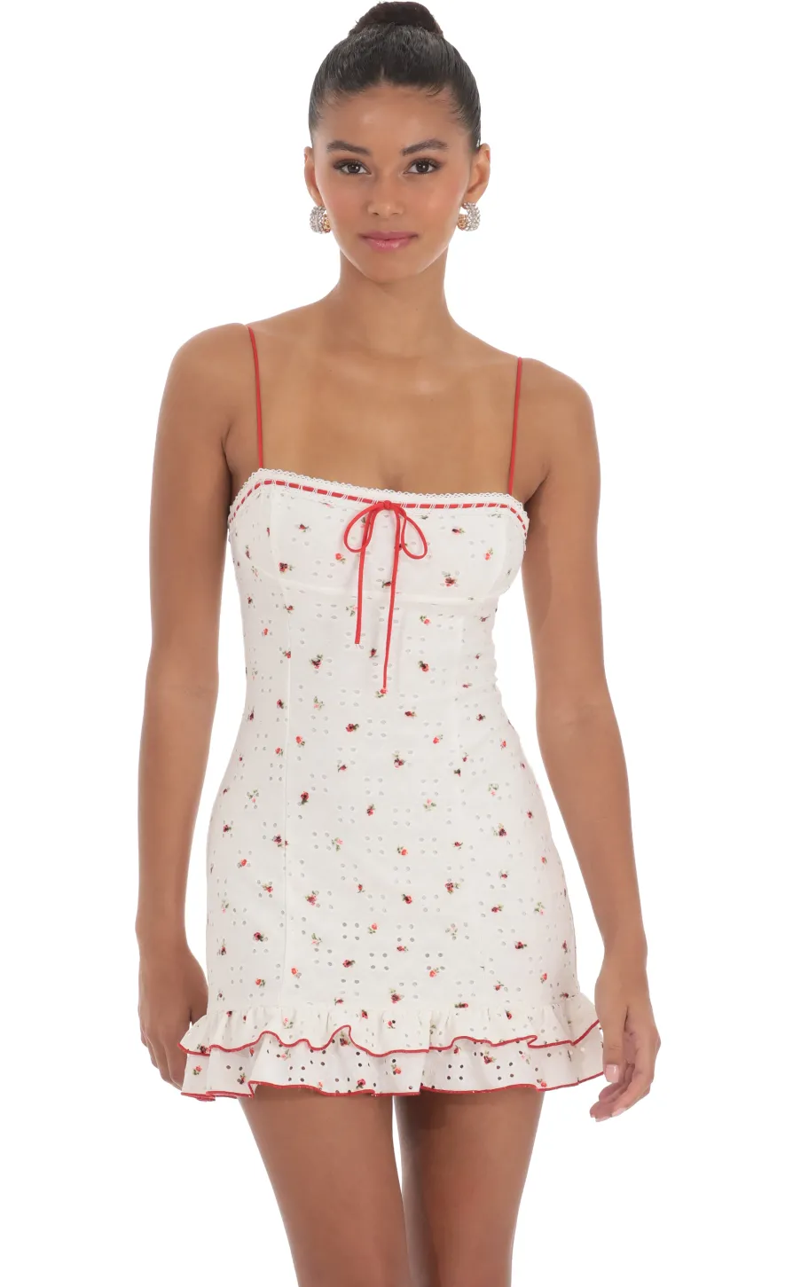 LUCY IN THE SKY Mini Dresses^Floral Eyelet Ruffle Dress In White