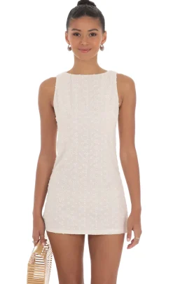 LUCY IN THE SKY Mini Dresses^Floral Eyelet Straight Dress In Off White