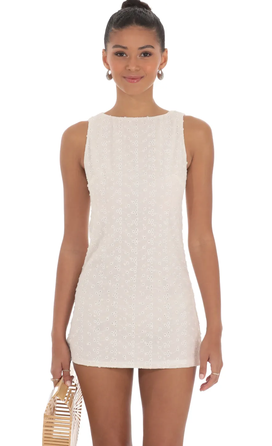 LUCY IN THE SKY Mini Dresses^Floral Eyelet Straight Dress In Off White