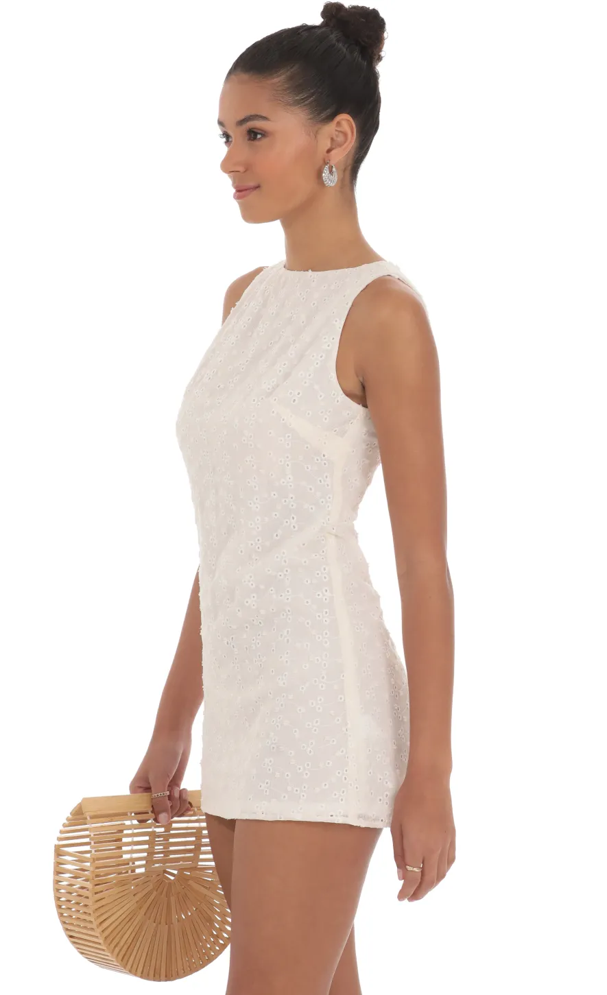 LUCY IN THE SKY Mini Dresses^Floral Eyelet Straight Dress In Off White
