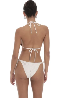 LUCY IN THE SKY Swimwear^Floral Eyelet Triangle Bikini Set In White
