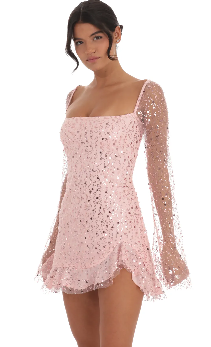 LUCY IN THE SKY Mini Dresses^Floral Flare Long Sleeve Dress In Pink