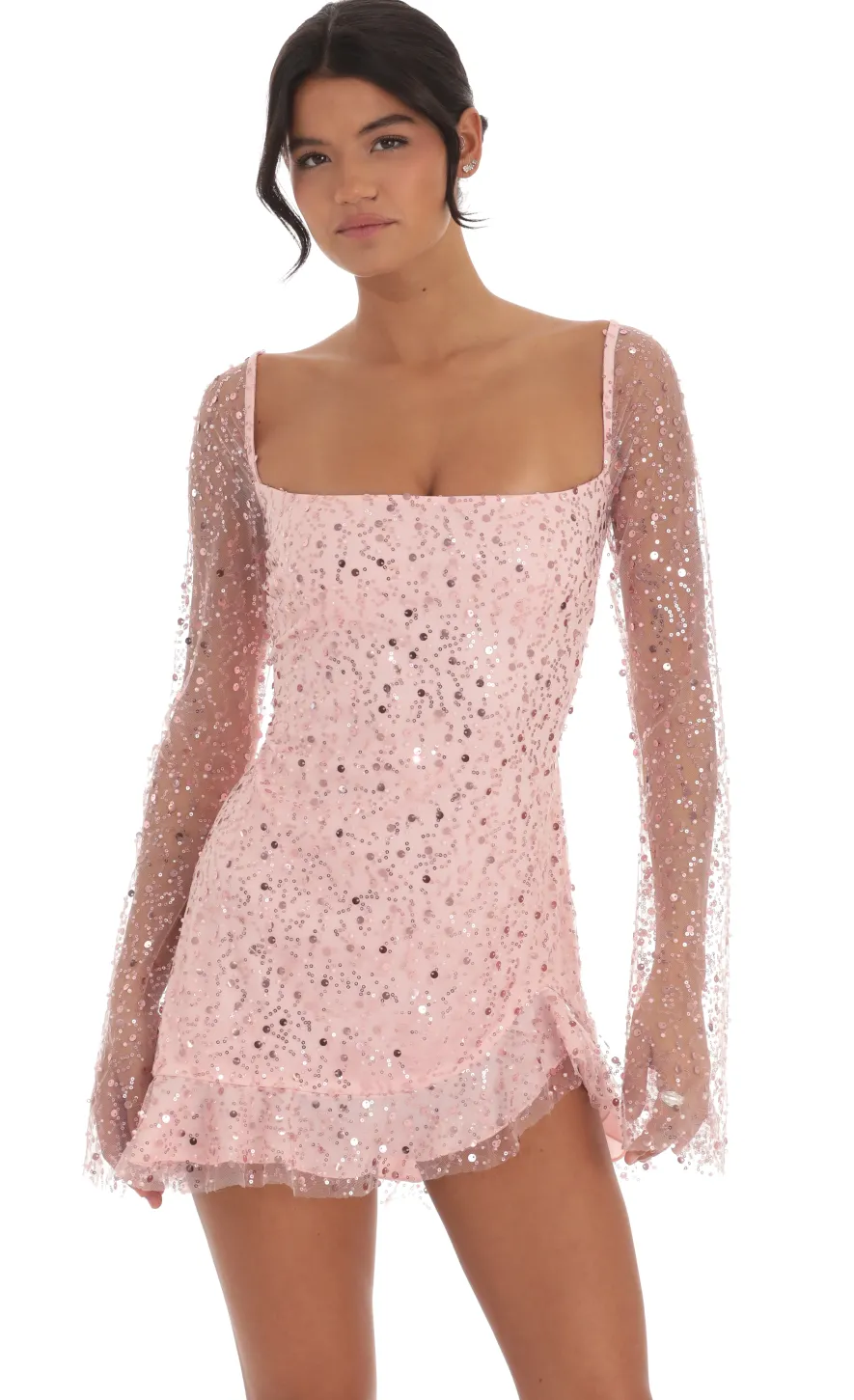 LUCY IN THE SKY Mini Dresses^Floral Flare Long Sleeve Dress In Pink