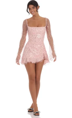 LUCY IN THE SKY Mini Dresses^Floral Flare Long Sleeve Dress In Pink