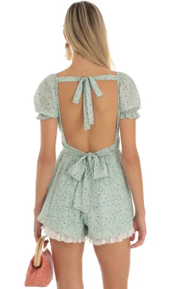 LUCY IN THE SKY Rompers^Floral Foiled Romper In Green