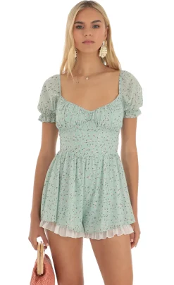 LUCY IN THE SKY Rompers^Floral Foiled Romper In Green