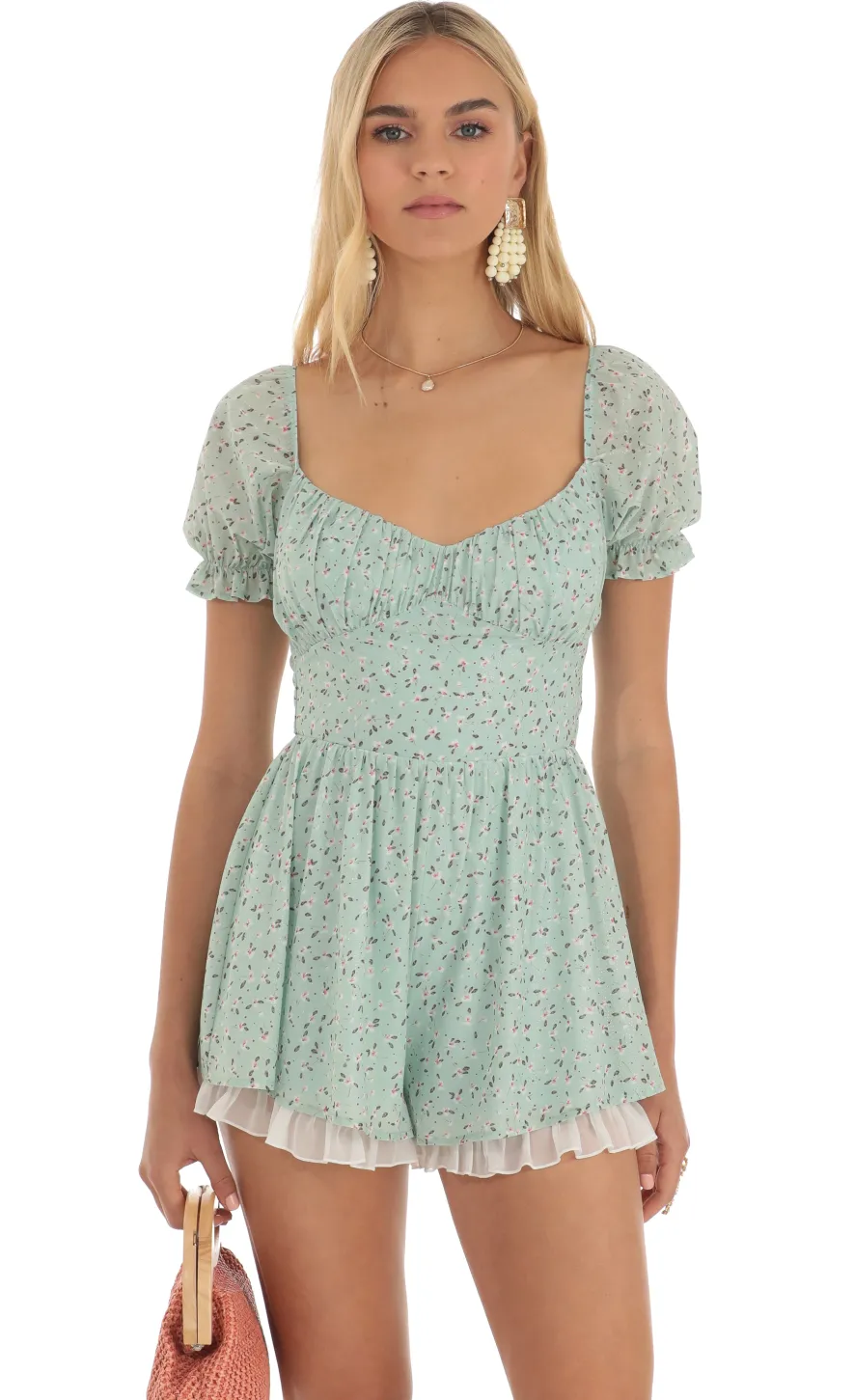 LUCY IN THE SKY Rompers^Floral Foiled Romper In Green
