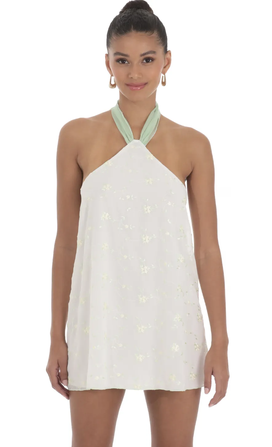 LUCY IN THE SKY Mini Dresses^Floral Halter Shift Dress In White
