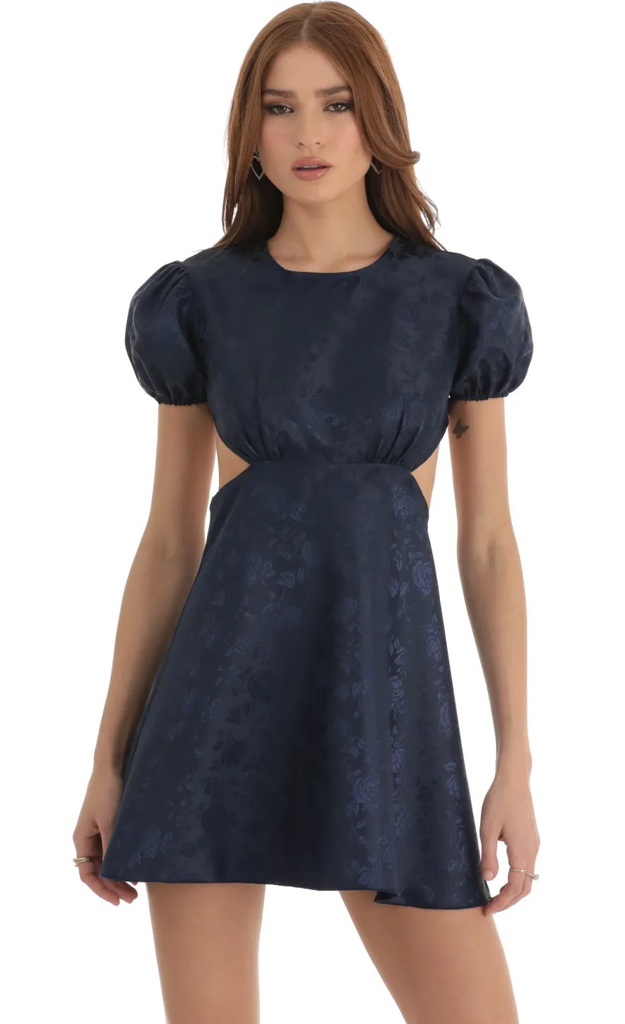 LUCY IN THE SKY Mini Dresses^Floral Jacquard Baby Doll Dress In Blue