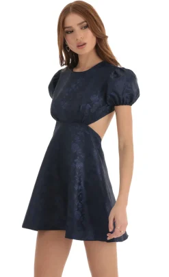 LUCY IN THE SKY Mini Dresses^Floral Jacquard Baby Doll Dress In Blue