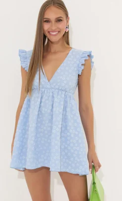 LUCY IN THE SKY Mini Dresses^Floral Jacquard Baby Doll Dress In Blue