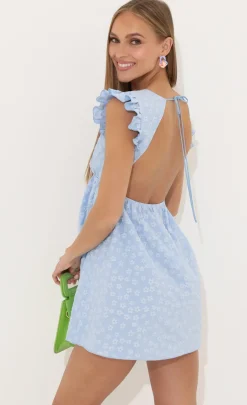 LUCY IN THE SKY Mini Dresses^Floral Jacquard Baby Doll Dress In Blue