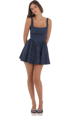 LUCY IN THE SKY Mini Dresses^Floral Jacquard Open Back Bow Dress In Navy