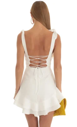 LUCY IN THE SKY Mini Dresses^Floral Jacquard Ruffle Dress In White