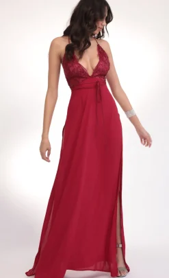 LUCY IN THE SKY Maxi Dresses^Floral Lace Plunge Maxi In Merlot