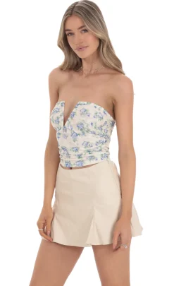 LUCY IN THE SKY Tops^Floral Lace Strapless Top In White
