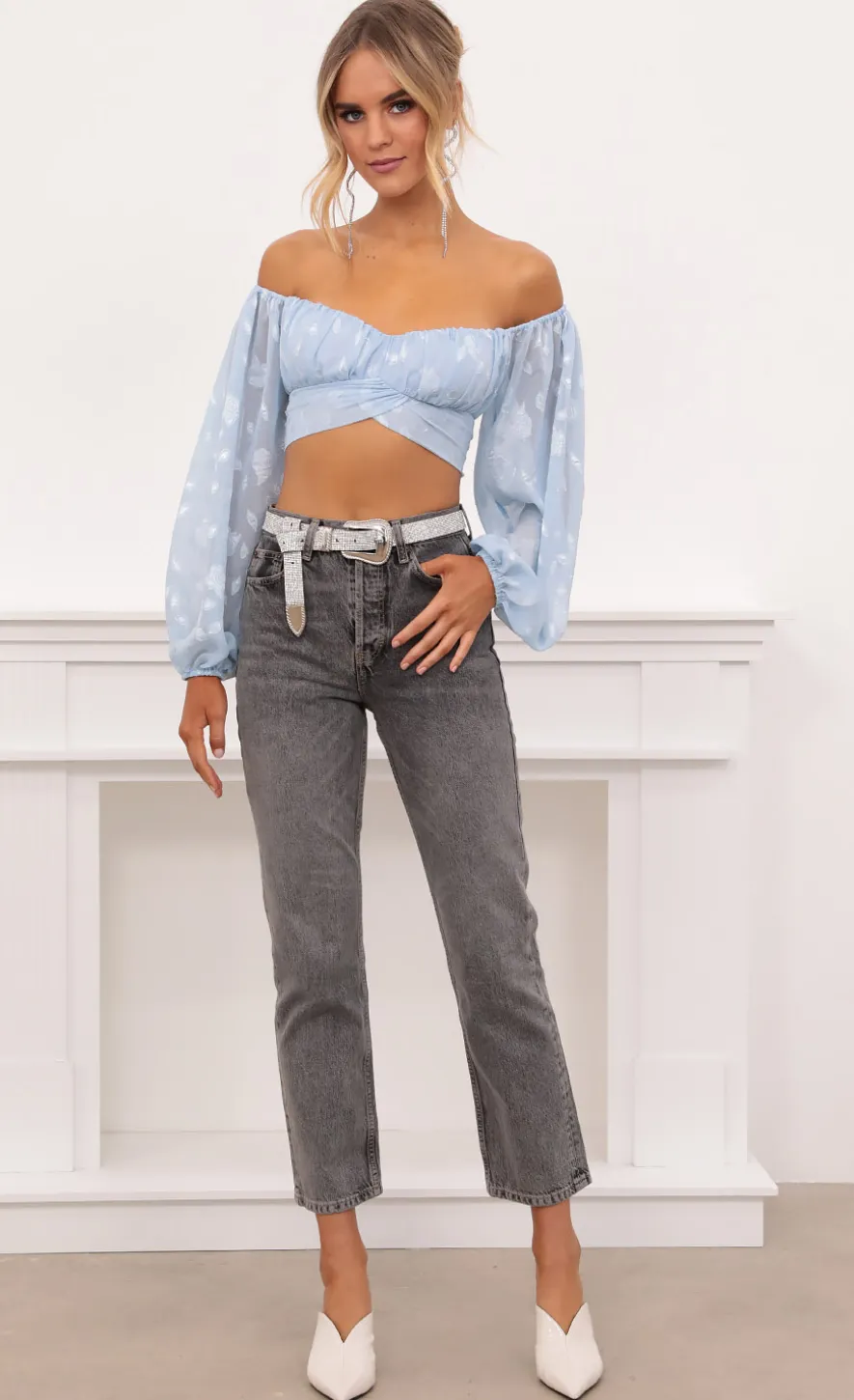 LUCY IN THE SKY Tops^Floral Off The Shoulder Top In Blue