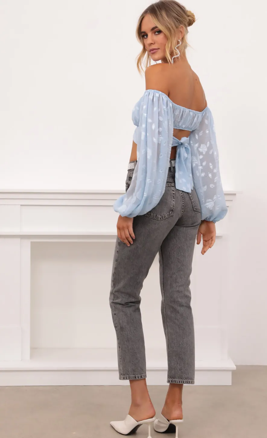 LUCY IN THE SKY Tops^Floral Off The Shoulder Top In Blue