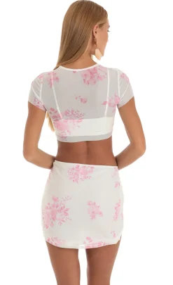 LUCY IN THE SKY Two-Piece Sets^Floral Print Mesh Two Piece Set In White