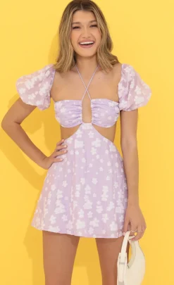 LUCY IN THE SKY Mini Dresses^Floral Puff Sleeve Dress In Purple
