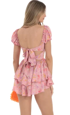 LUCY IN THE SKY Mini Dresses^Floral Puff Sleeve Romper In Pink