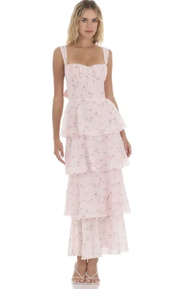 LUCY IN THE SKY Maxi Dresses^Floral Ruffle Maxi Dress In Pink