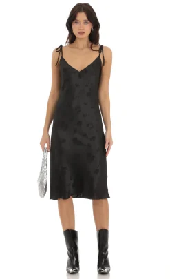 LUCY IN THE SKY Midi Dresses^Floral Satin Midi Dress In Black