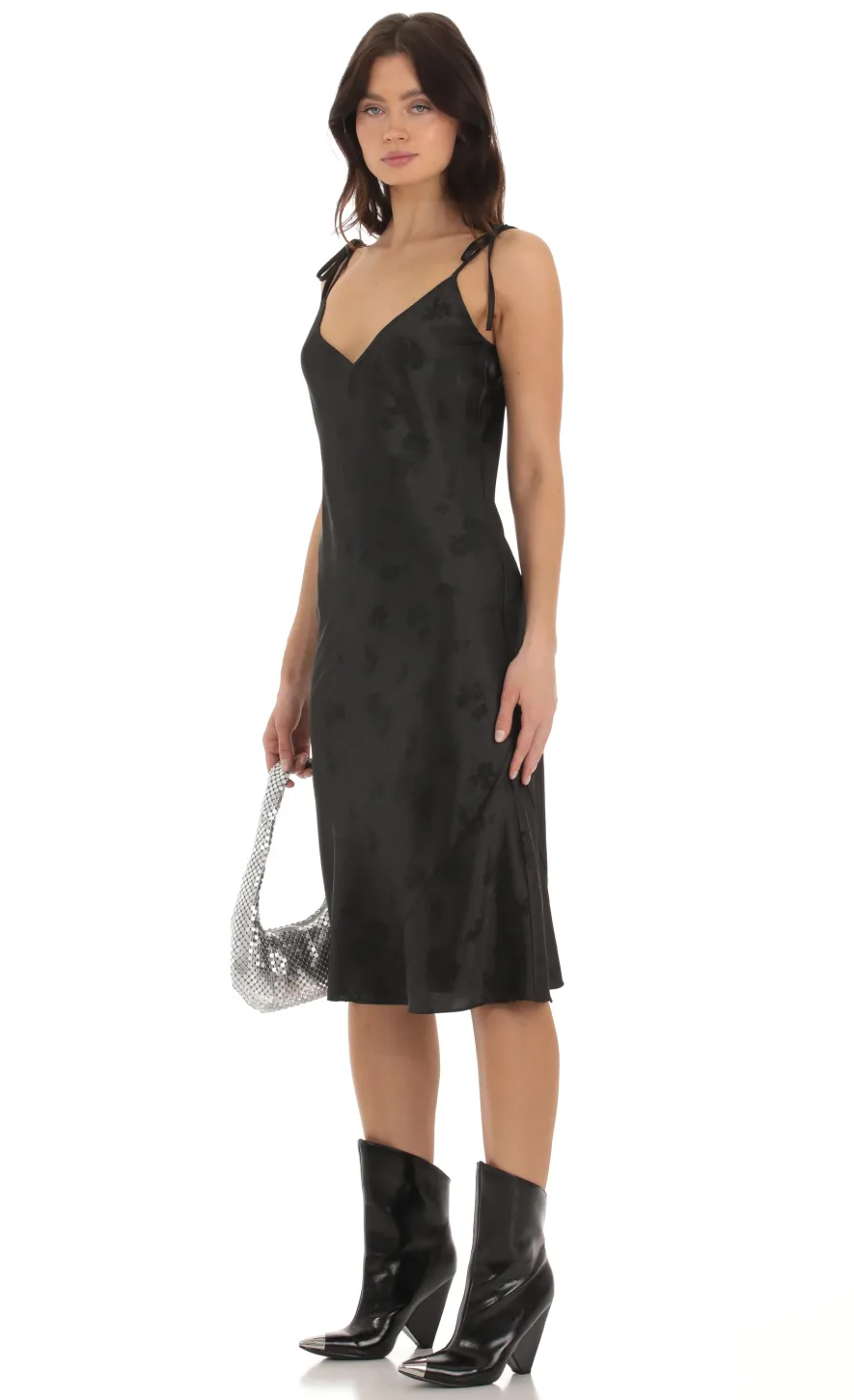 LUCY IN THE SKY Midi Dresses^Floral Satin Midi Dress In Black