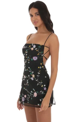 LUCY IN THE SKY Mini Dresses^Floral Sequin Dress In Black