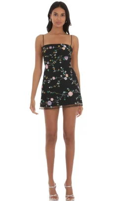 LUCY IN THE SKY Mini Dresses^Floral Sequin Dress In Black