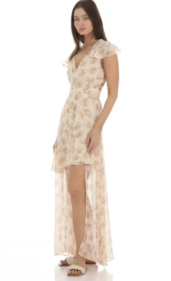 LUCY IN THE SKY Maxi Dresses^Floral Shimmer Ruffle Dress In Yellow