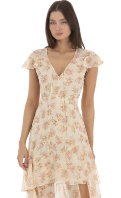 LUCY IN THE SKY Maxi Dresses^Floral Shimmer Ruffle Dress In Yellow