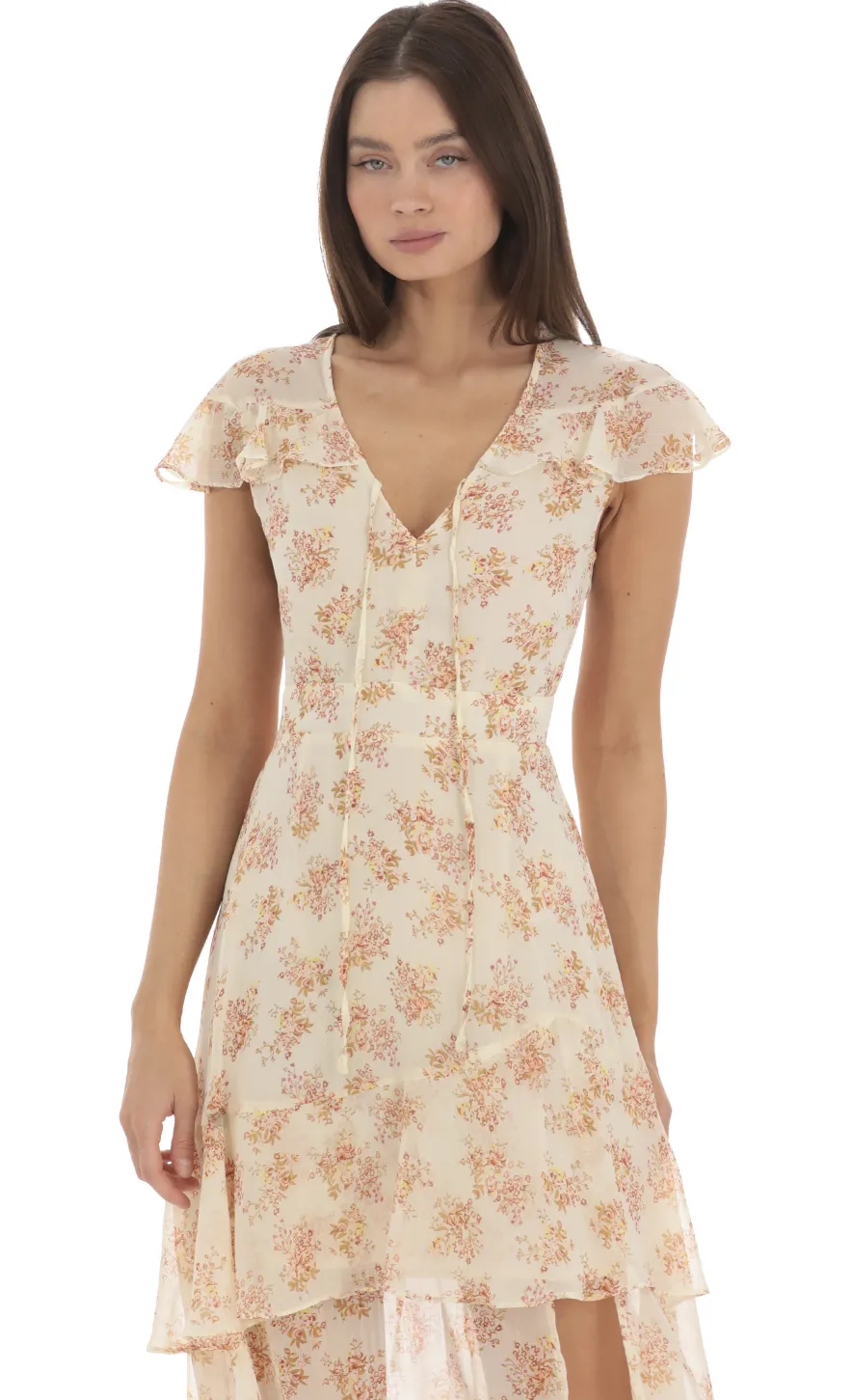 LUCY IN THE SKY Maxi Dresses^Floral Shimmer Ruffle Dress In Yellow