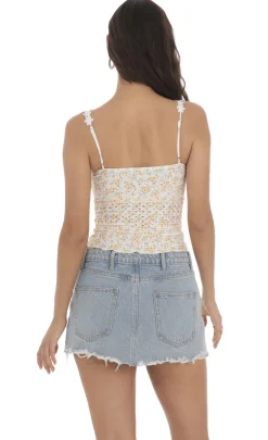 LUCY IN THE SKY Tops^Floral Strap Eyelet Top In White And Yellow