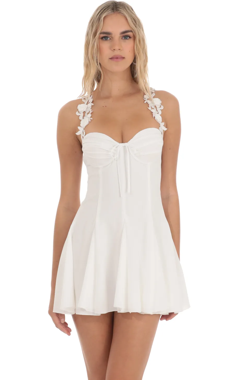LUCY IN THE SKY Mini Dresses^Floral Strap Fit And Flare Dress In White