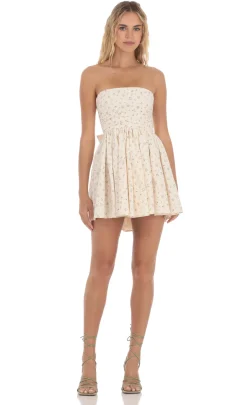 LUCY IN THE SKY Mini Dresses^Floral Strapless A-line Dress In Cream