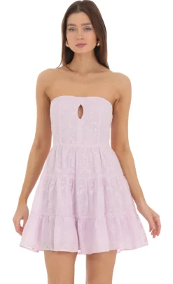 LUCY IN THE SKY Mini Dresses^Floral Strapless Keyhole Dress In Lavender