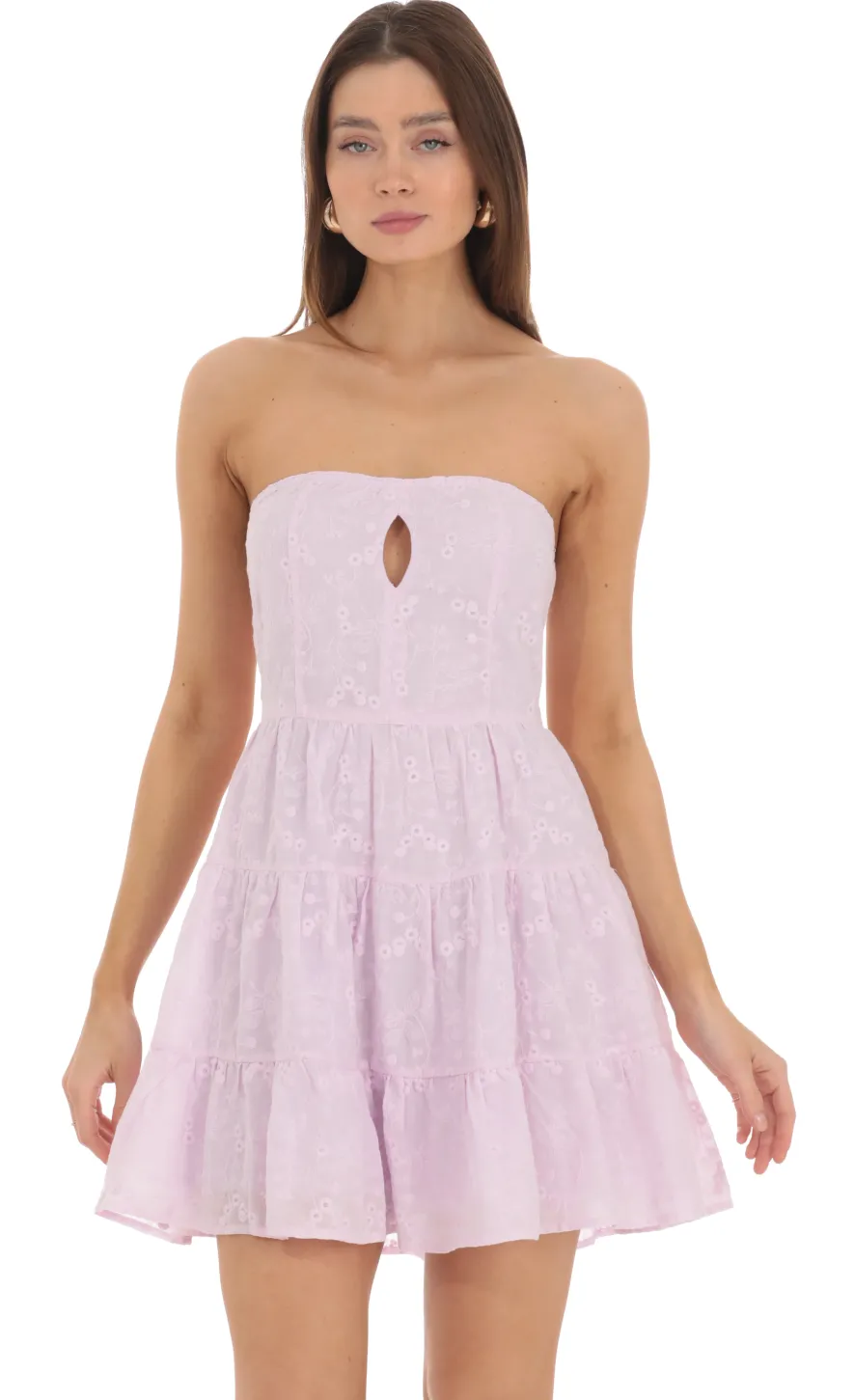 LUCY IN THE SKY Mini Dresses^Floral Strapless Keyhole Dress In Lavender
