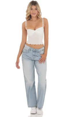 LUCY IN THE SKY Tops^Floral Strap Twist Top In White