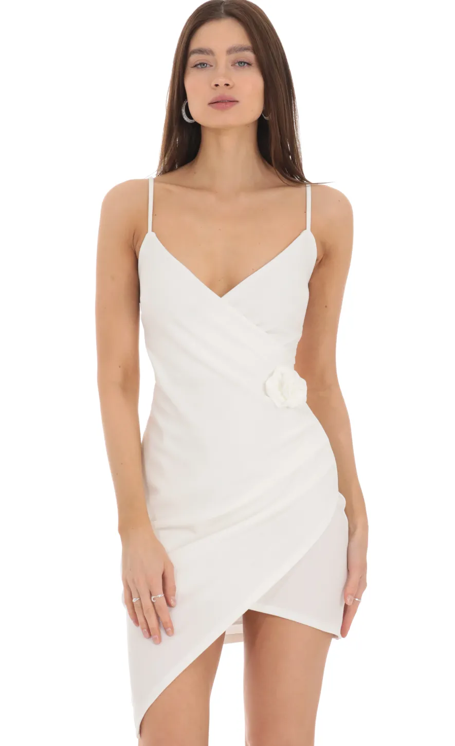 LUCY IN THE SKY Mini Dresses^Flower Ruched Asymmetrical Dress In White