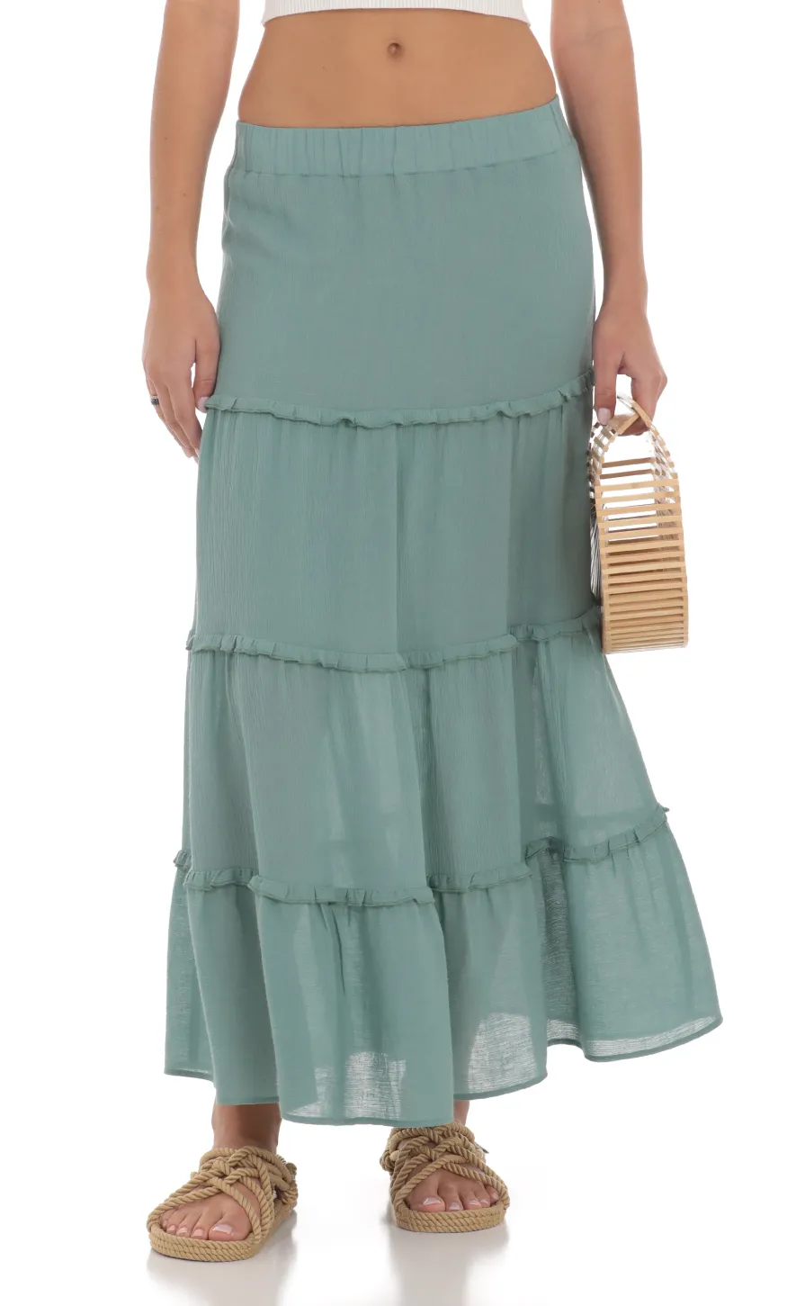 LUCY IN THE SKY Skirts^Flowy Maxi Skirt In Sage Blue