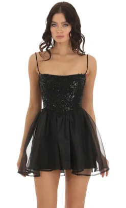LUCY IN THE SKY Mini Dresses^Fortuna Sequin Corset Dress In Black