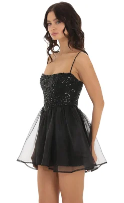 LUCY IN THE SKY Mini Dresses^Fortuna Sequin Corset Dress In Black