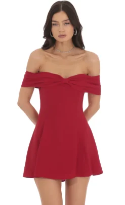 LUCY IN THE SKY Mini Dresses^Front Bow Off Shoulder Dress In Red