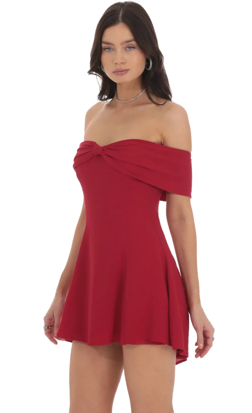LUCY IN THE SKY Mini Dresses^Front Bow Off Shoulder Dress In Red