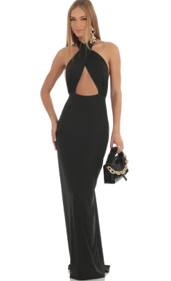 LUCY IN THE SKY Maxi Dresses^Front Cross Halter Maxi Dress In Black
